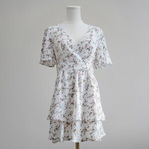 SHIEN Tiered White Floral Dress